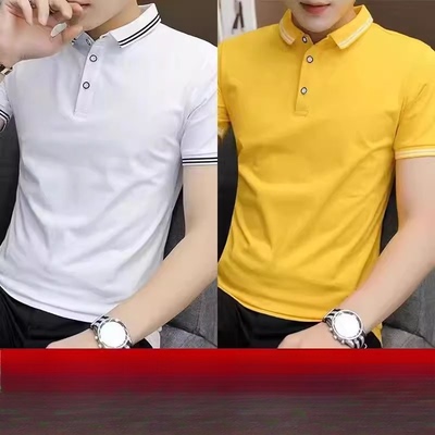 男装短袖polo衫男士冰丝t恤韩版修身青年翻领款纽扣潮流立领款短