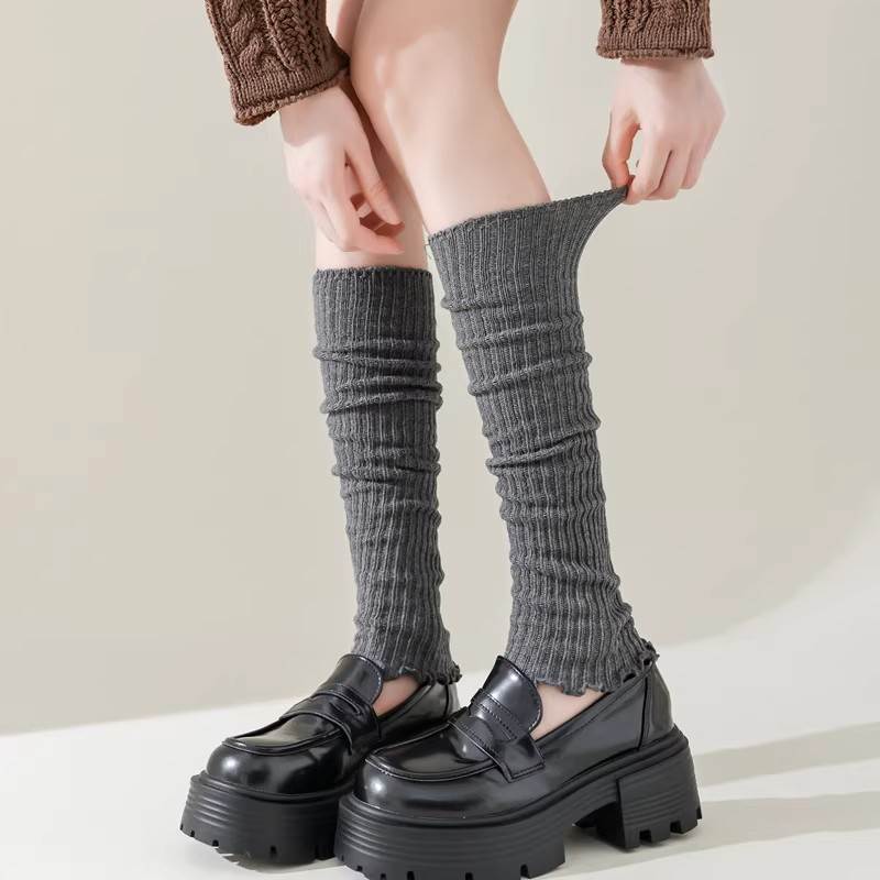 日系粗线袜套夏季薄款y2k靴袜长筒木耳小腿堆堆时髦女袜子