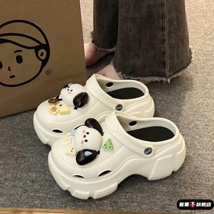 洞洞鞋女款2025新款可爱小狗拖鞋女秋外穿豆豆鞋网红爆款黑色凉鞋