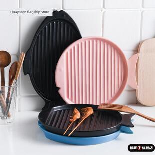 鱼形陶瓷烤盘牛排盘家用圆形烧烤肉煎盘韩式烤鱼盘明火电陶炉专用