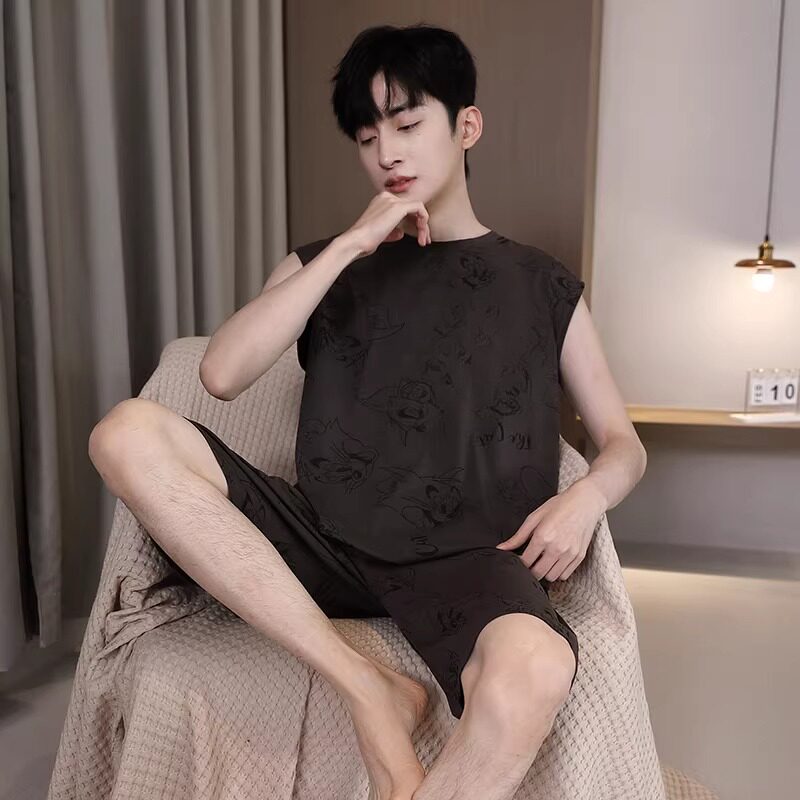 男士大码宽松家居服可外穿夏季天新款睡衣冰丝凉感莫代尔短袖套装