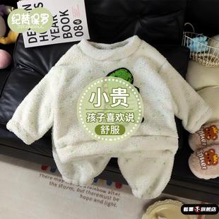 子居家两件套 宝宝睡衣裤 秋冬新款 儿童加绒加厚家居服女童保暖套装