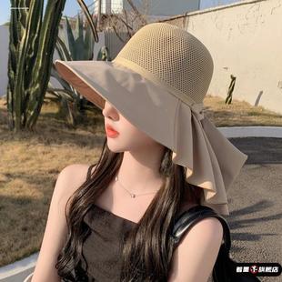 户外防晒帽防紫外线镂空透气护颈大檐遮脸太阳帽子潮 遮阳帽女夏季