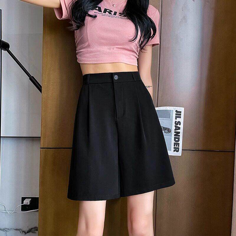 女士五分直筒短裤黑色西装夏季薄款宽松高腰a字显瘦休闲阔腿中裤