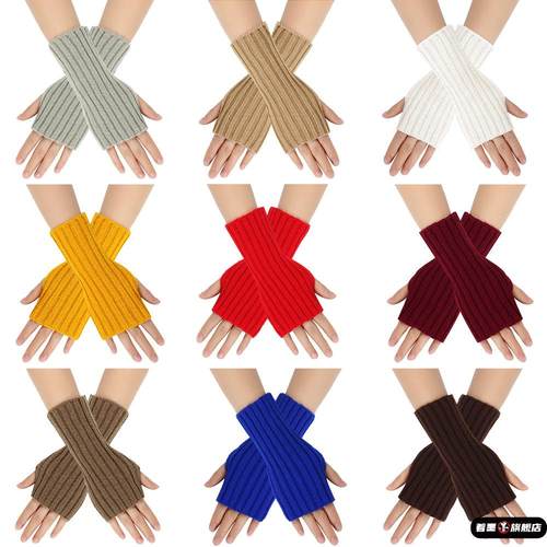 秋冬毛线手套直条手臂袖套袖子露