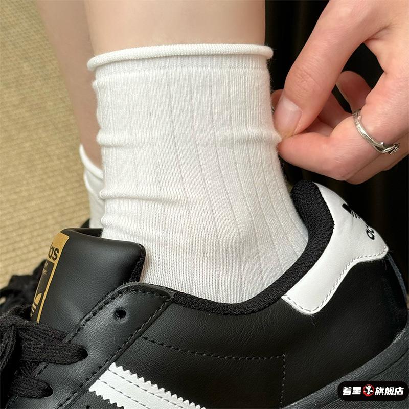 花边袜子女可爱日系jk纯棉中筒袜白色卷边配