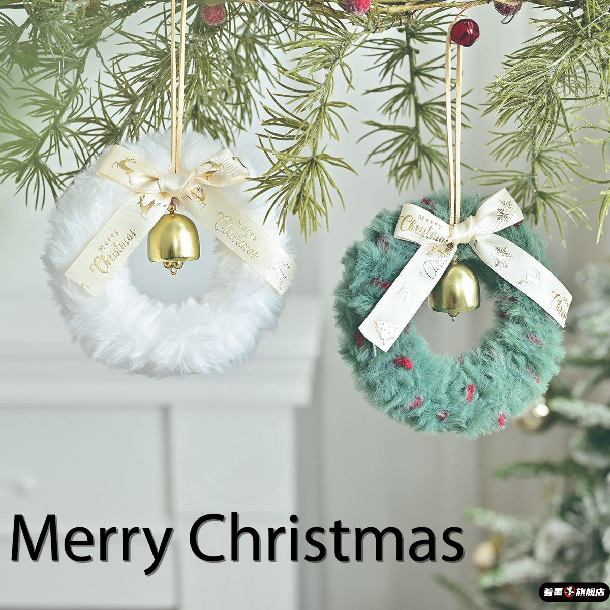 圣诞节车内装饰挂件圣诞圣诞花环挂橱窗门挂车挂场景铃铛蝴蝶结