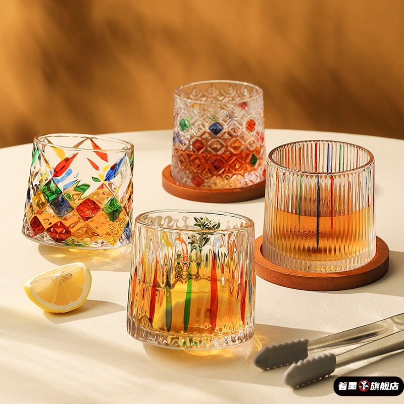 威士忌旋转酒杯解压杯转转杯底座玻璃杯家用
