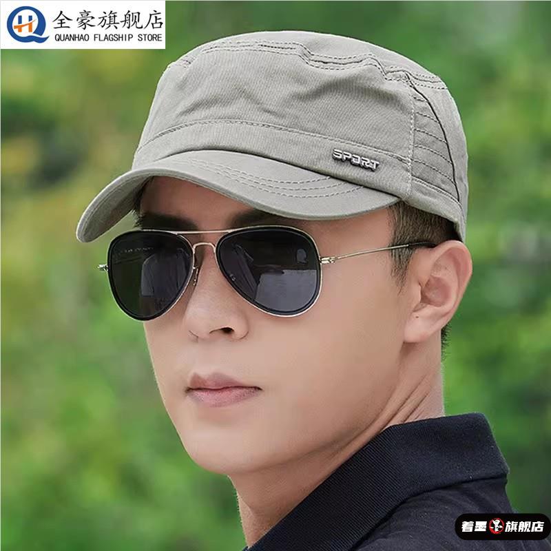 帽子男秋春季纯棉遮阳平顶帽防晒爸爸短檐布