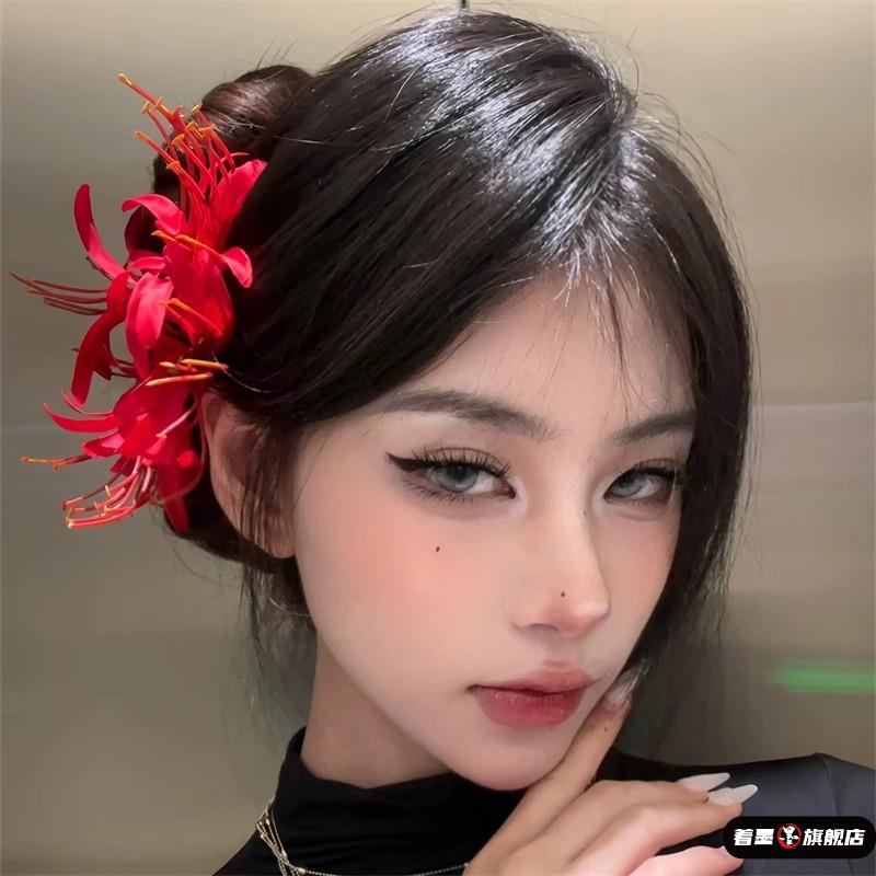 古风新中式红色彼岸花发夹超仙高级感仿真花