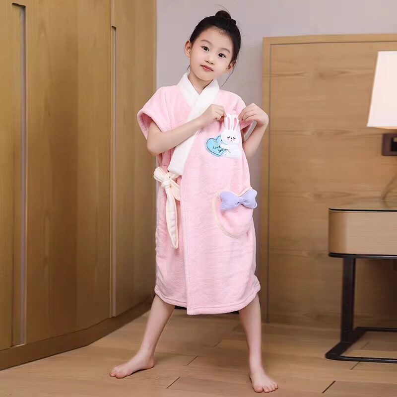 儿童可穿浴巾式睡袍吸水速干浴袍新款加厚男女童吸湿吸水洗澡浴衣