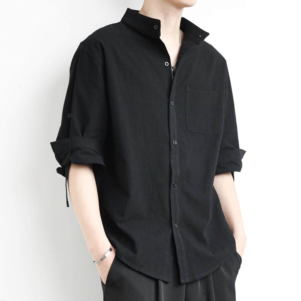 男士棉麻宽松短袖衬衫白色男女夏cleanfit情侣半截袖韩系高级感T