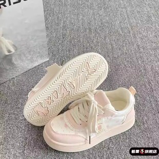 女士休闲运动小白鞋布面透气板鞋女款新款厚底可爱小熊学生面包鞋