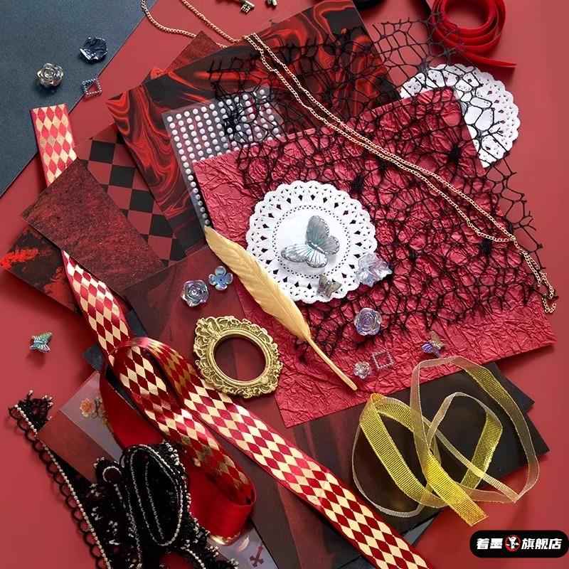 痛包diy材料小食量黑红丝带全套扎板扎痛包谷子背景纸装饰物套装