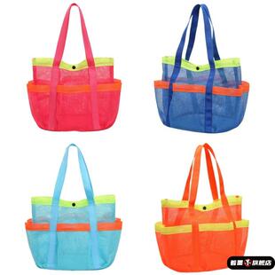 新款沙滩网袋手提网纱健身游泳包网眼大容量便携洗澡洗漱收纳网兜