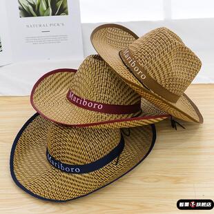 帽子遮阳草帽男士秋天户外大帽簷骑车钓鱼防晒遮阳帽工地农民沙滩
