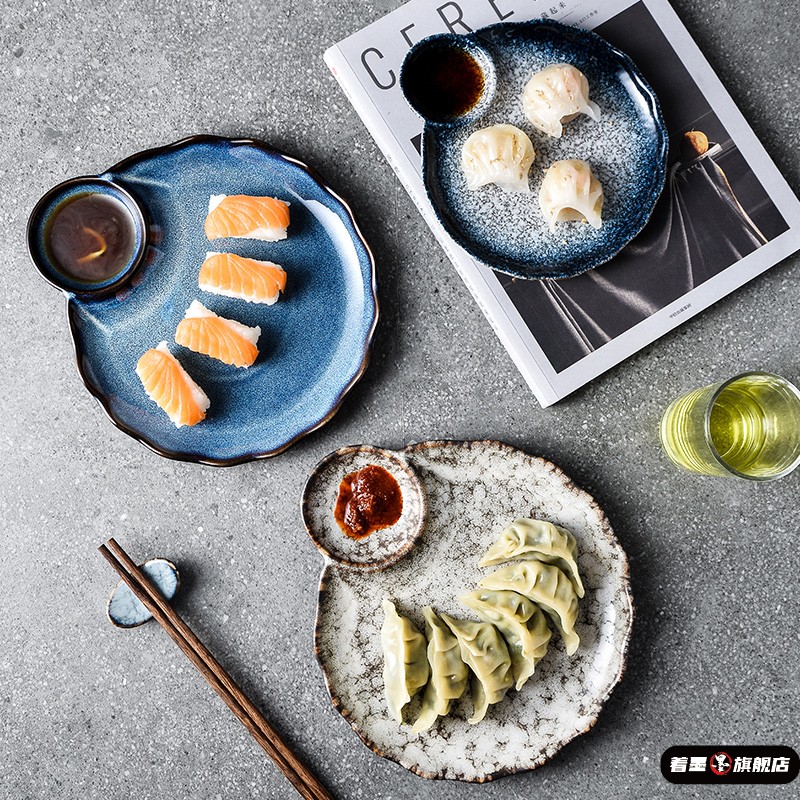 饺子专用盘子带醋碟创意陶瓷简约餐具家用菜盘薯条虾盘日式寿司盘