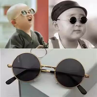 黑色墨镜儿童复古小圆形金属可爱太阳镜男女宝宝小孩拍照遮阳眼镜