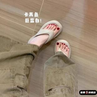 女夏外穿增高防滑防臭踩屎感沙滩海边凉拖2025新 网红厚底人字拖鞋