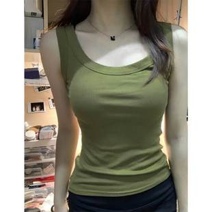 上衣打底t恤通勤显白 2025春夏新螺纹背心女防走光遮副乳百搭短袖