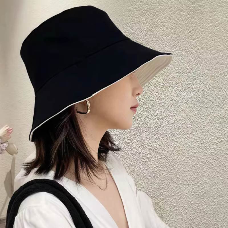 纯色双面戴渔夫帽男女夏季防晒韩版学生时尚百搭潮流圆脸盆帽
