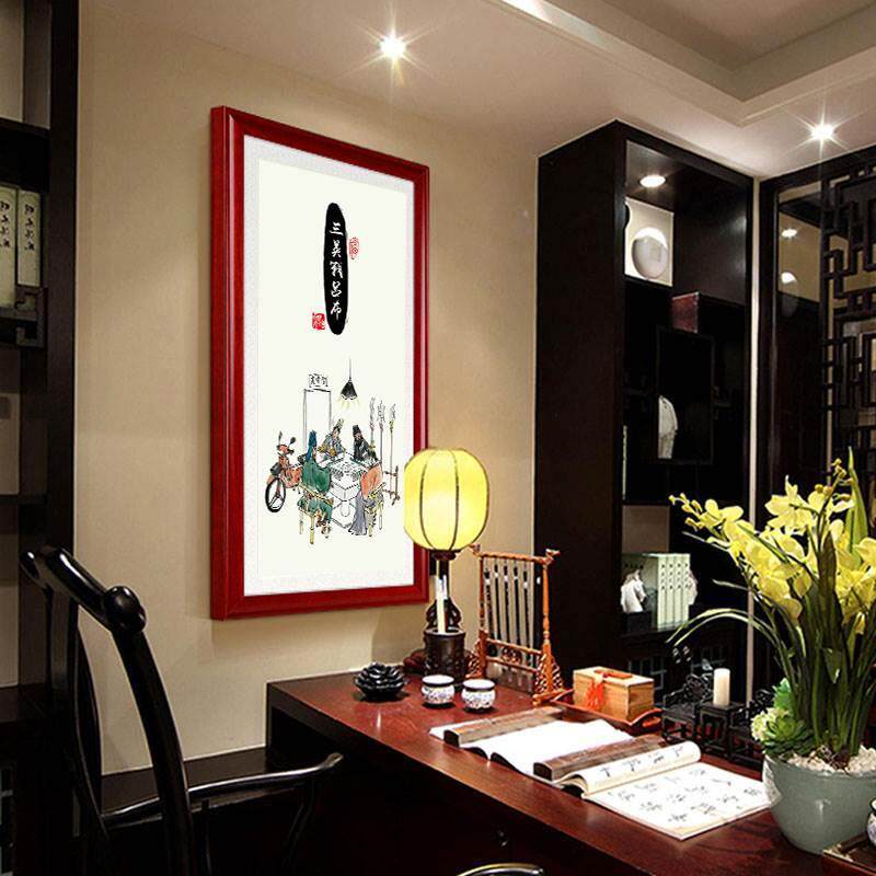 搞笑三国 三英战吕布打麻将 丝绸关公刘备张飞挂画客厅装饰卷轴画