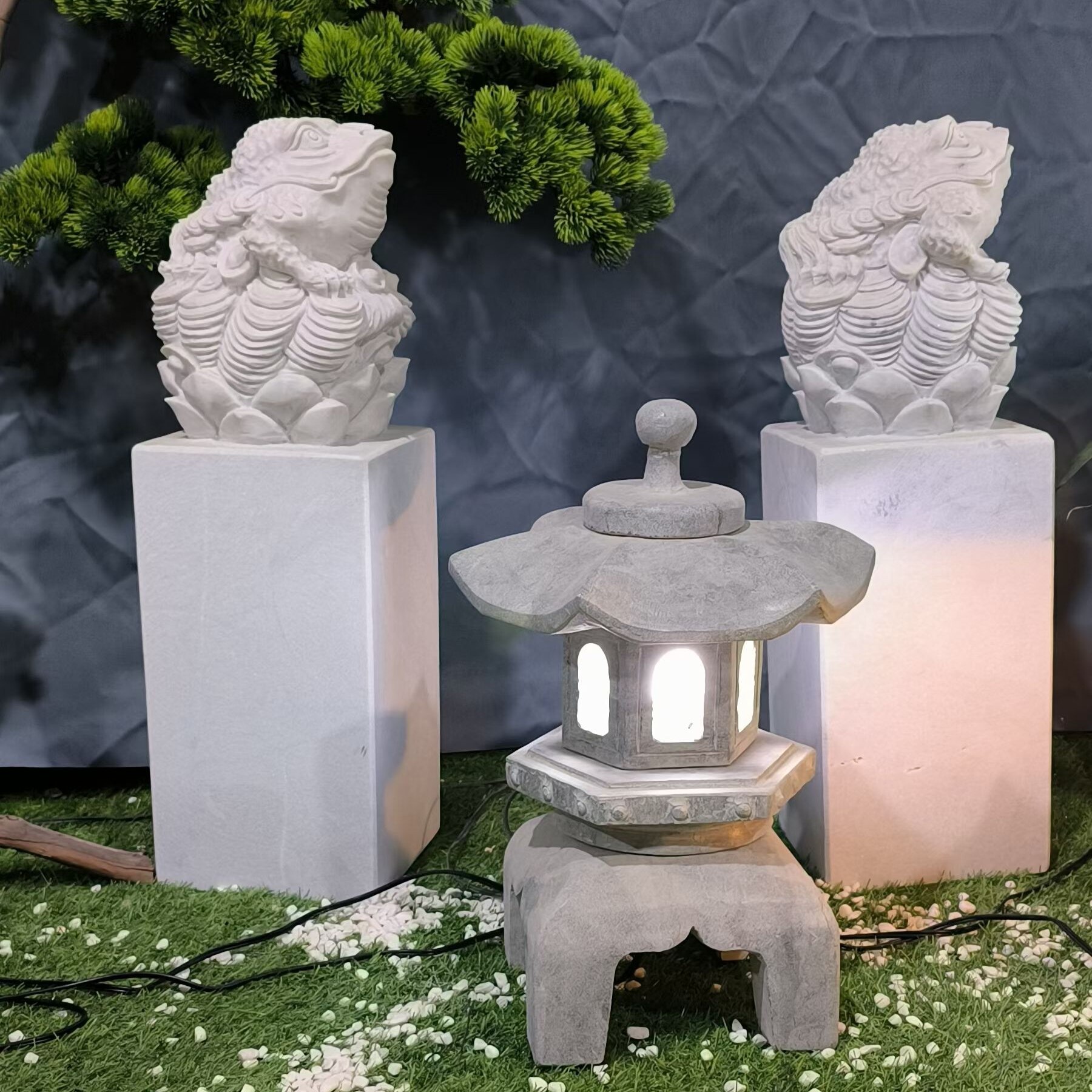 日式石雕太阳能石头灯庭院石灯笼