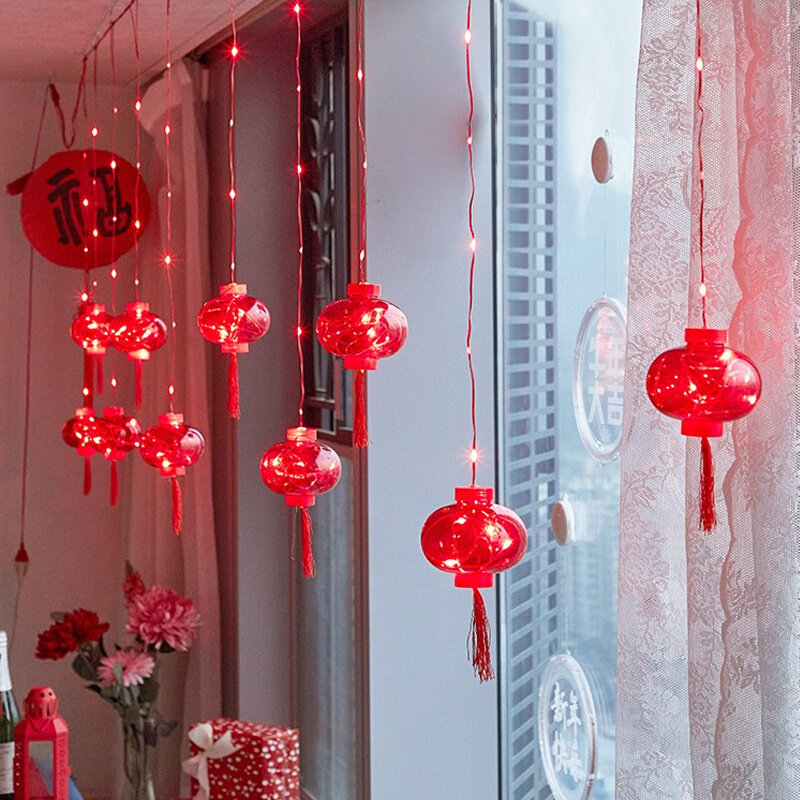过年装饰挂件红色灯笼2023新年春节客厅喜庆场景布置窗帘挂饰灯串
