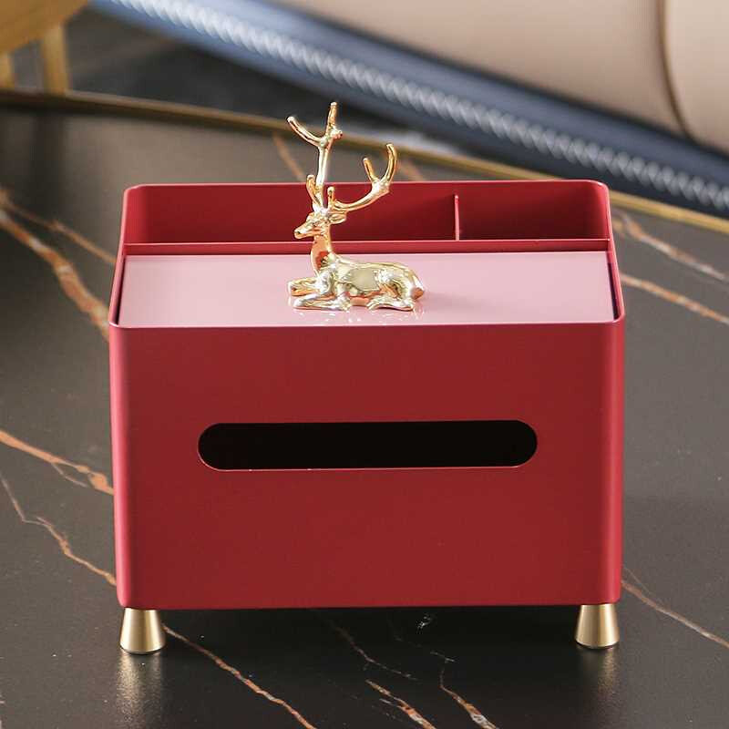金鹿北欧轻奢ins多功能纸巾盒客厅餐厅样板房茶几遥控金属抽纸盒