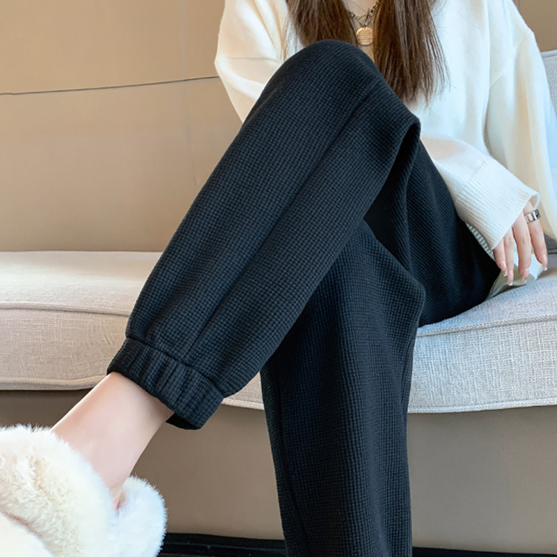 华夫格卫裤女夏季薄款2022春款新款春秋束脚休闲裤子小个子运动裤