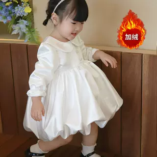 女宝宝周岁抓周礼服2025新款秋装白色花童礼服洋气蓬蓬公主裙长袖