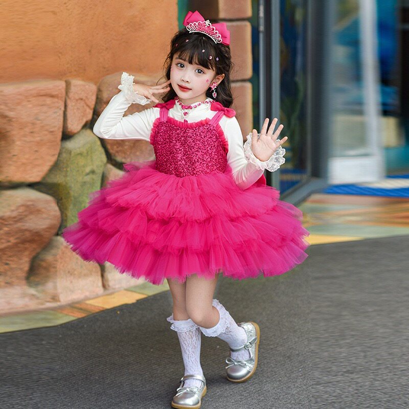女童芭比娃娃洛丽塔公主裙儿童夏季生日礼服连衣裙亮片蛋糕吊带裙