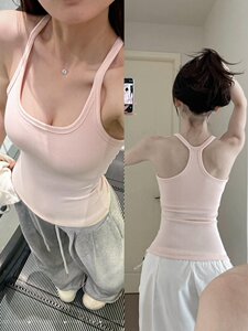 辣妹风U领莫代尔吊带背心女夏外穿设计感修身显瘦浅粉色无袖上衣