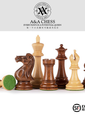 A&A CHESS/领御王高9.5CM印度手工斯汤顿国际象棋棋子双后/无棋盘