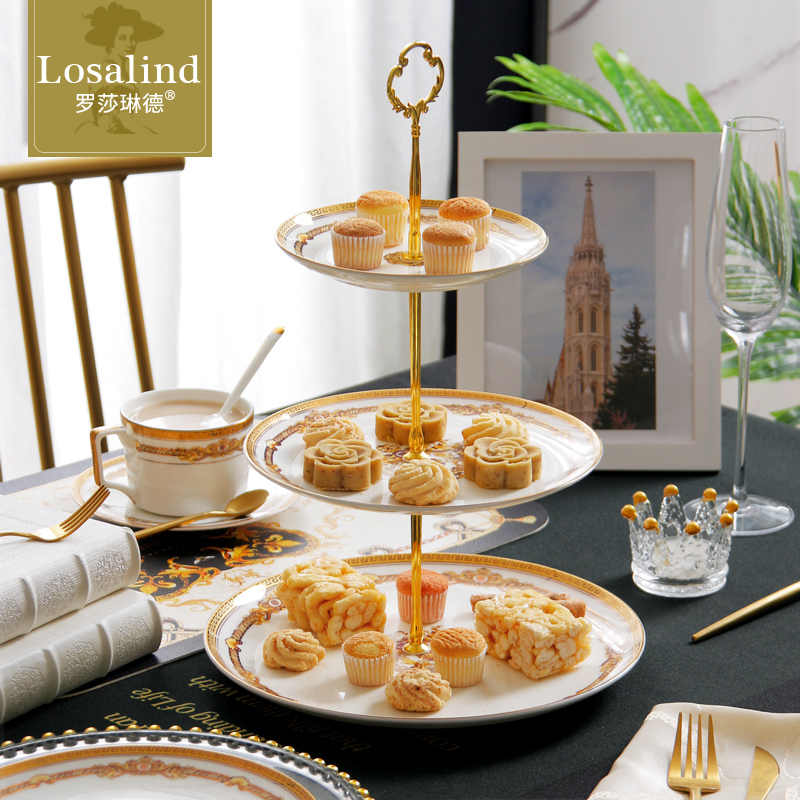 欧式多层水果盘家用三层蛋糕盘轻奢餐具下午茶盘子甜品架点心托盘