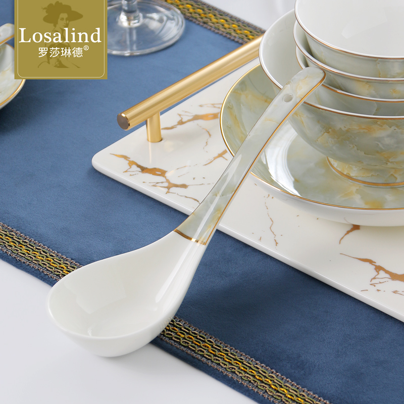 骨瓷描金玉石纹理大汤勺