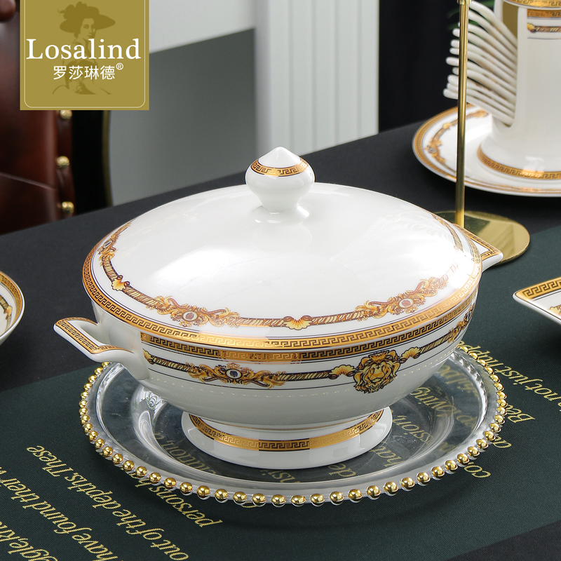 骨瓷双耳高足防烫9英寸大汤锅