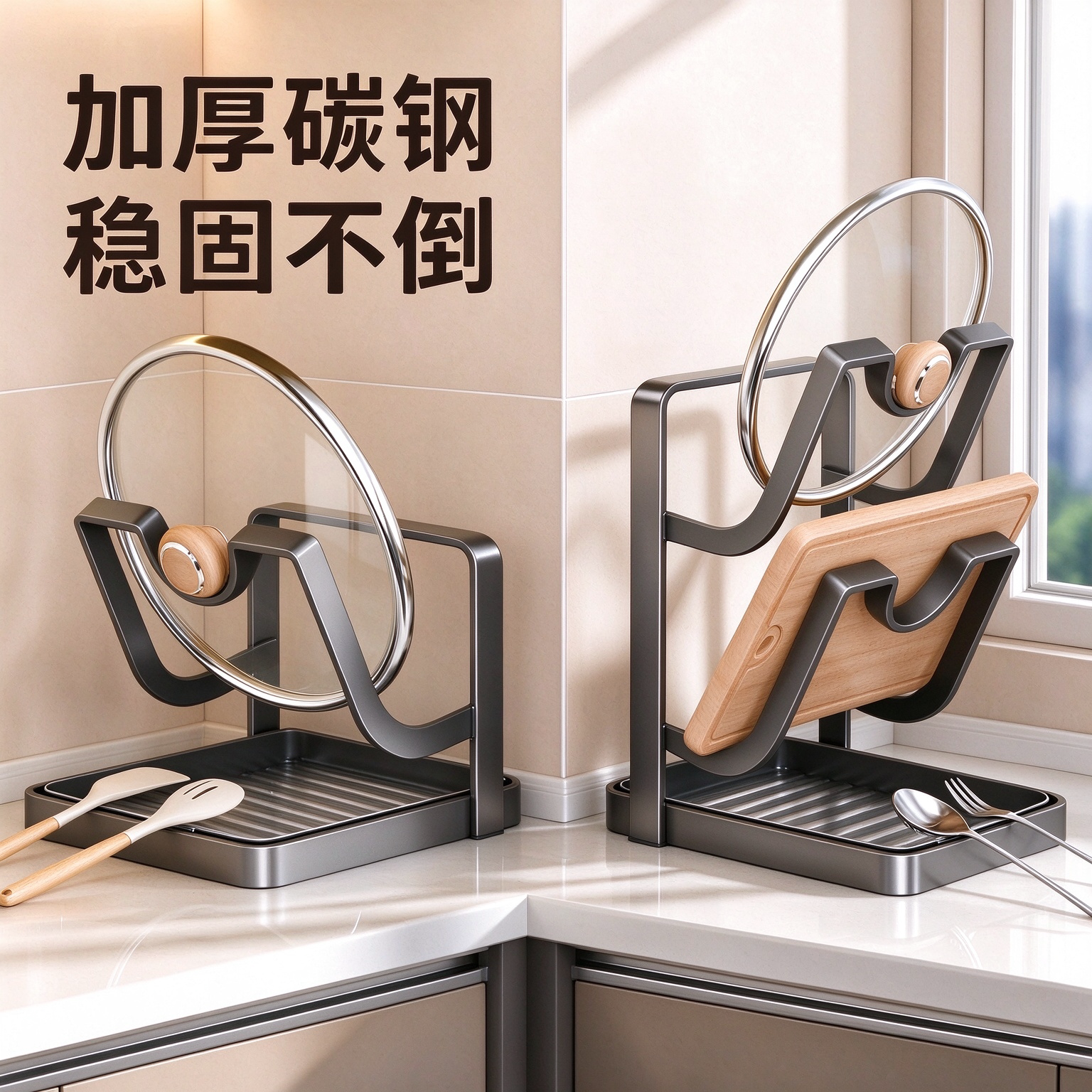 锅盖架厨房收纳架多功能锅铲架台面置物架锅具收纳神器家用整理架