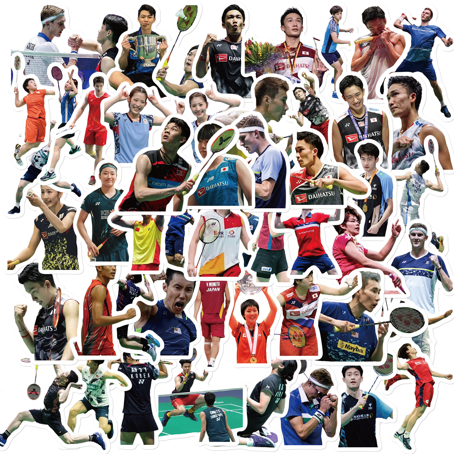 124张羽毛球球星贴纸高颜值精美运动员图片装饰DIY手账防水贴画