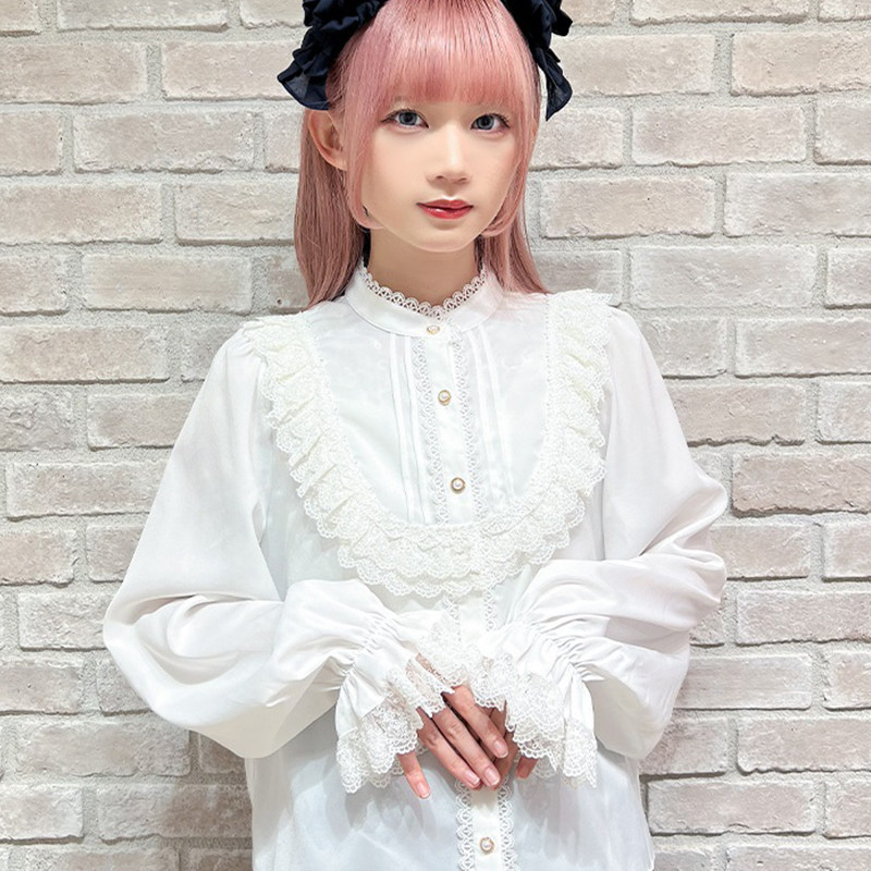 拼接荷叶边育克lolita女士衬衫