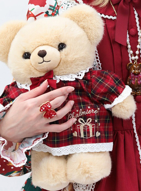 axesfemme日系玩偶毛绒小熊包专用圣诞格纹换装连衣裙LD639X03C