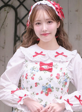 axesfemme kawaii日系甜美蝴蝶结蕾丝装饰纯色Lolita衬衫LD91X17S