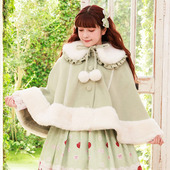 axesfemme日系公主风可拆毛绒领Lolita毛呢斗篷短外套LD443X01C