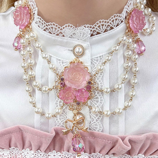 axesfemme日系复古时尚 饰项链BL643X05C 优雅女士华丽玫瑰珍珠装