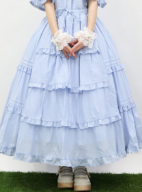 axesfemme田园风优雅荷叶边拼接系带修身纯色Lolita半裙TS291X01C