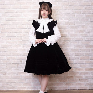 axesfemme kawaii古典丝绒纯色少女蝴蝶结日系连衣裙LD341X18S