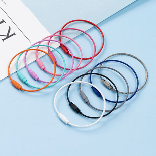 彩色钢丝绳钥匙扣烤漆圈环钢丝绳圈包胶不锈钢钢丝绳扣钥匙圈