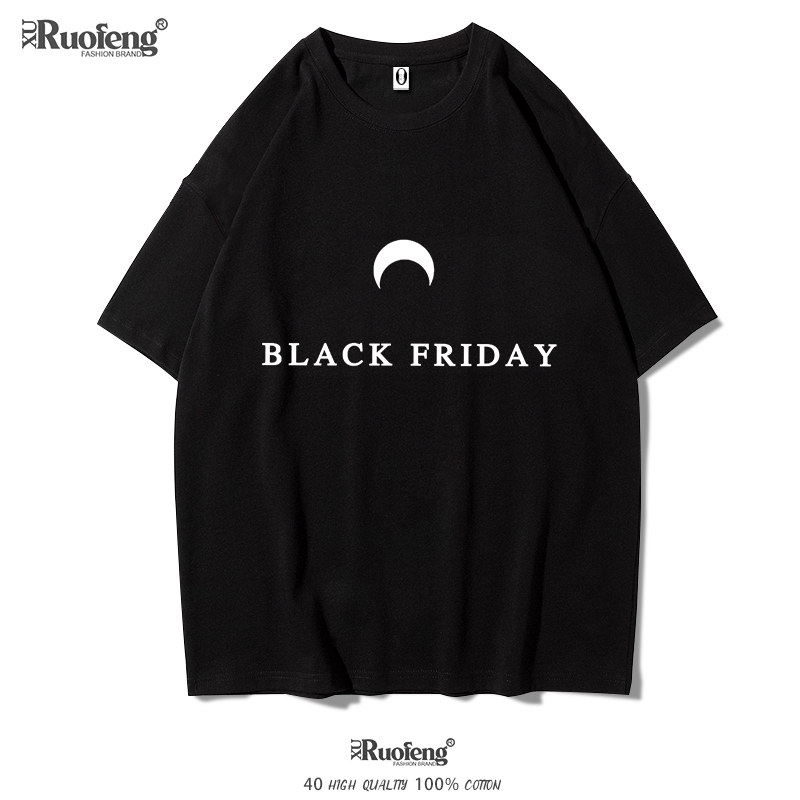 black friday黑色星期五设计感运动t恤小众衣服短袖潮印花港风男