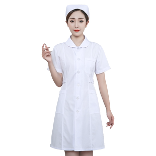 护士服女款夏季短袖套装娃娃领立领女医生白大褂药店美容院工作服