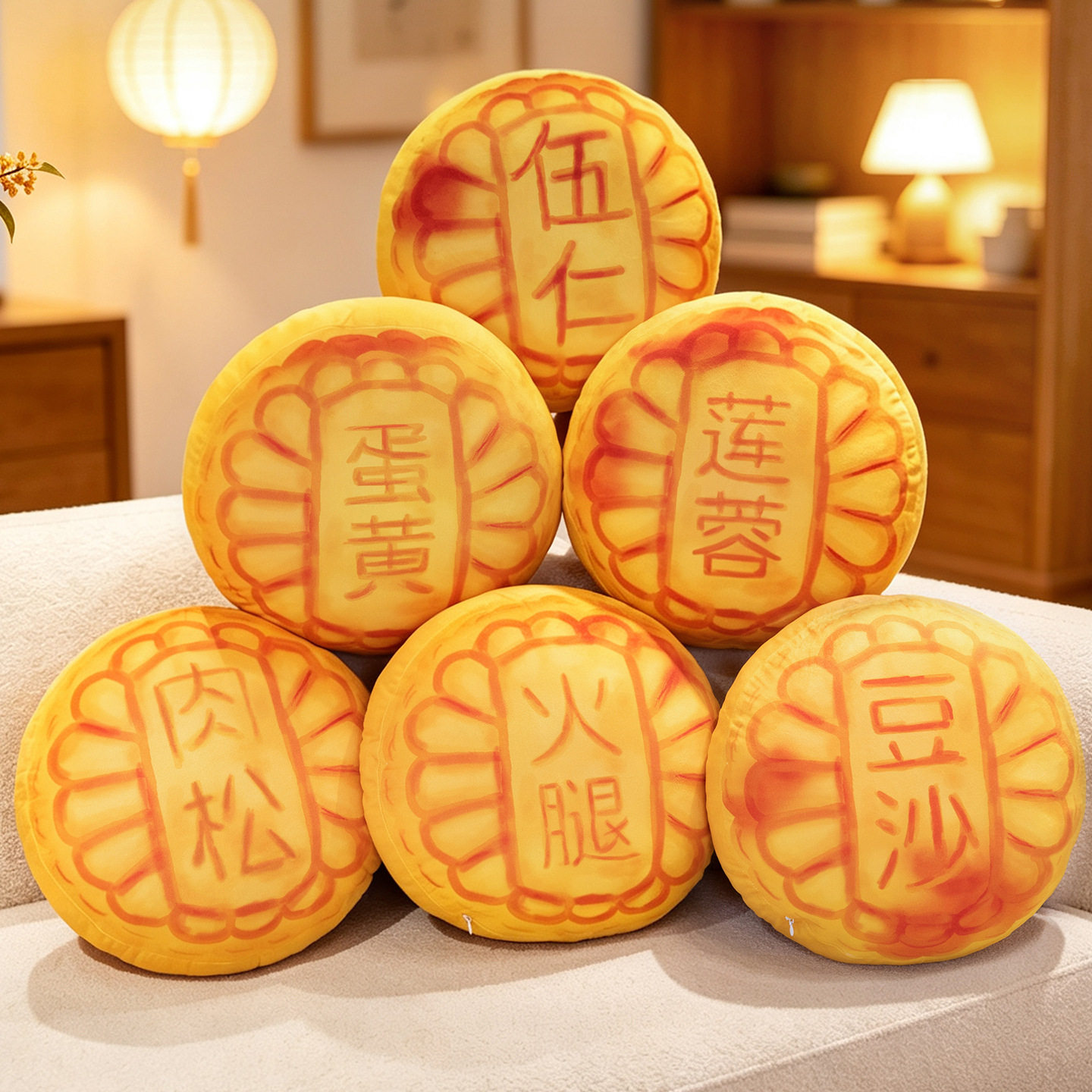中秋仿真五黄月饼毛绒抱枕
